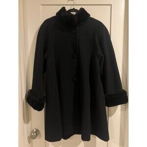 Albert Nipon Black Wool Cashmere Overcoat Size small Vintage old money trench